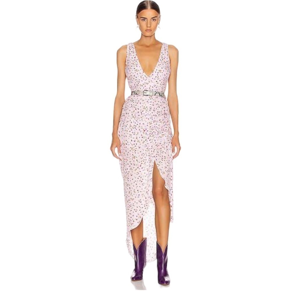 NICHOLAS Drape Front Dress In Floral, Pink - Puff Multi
